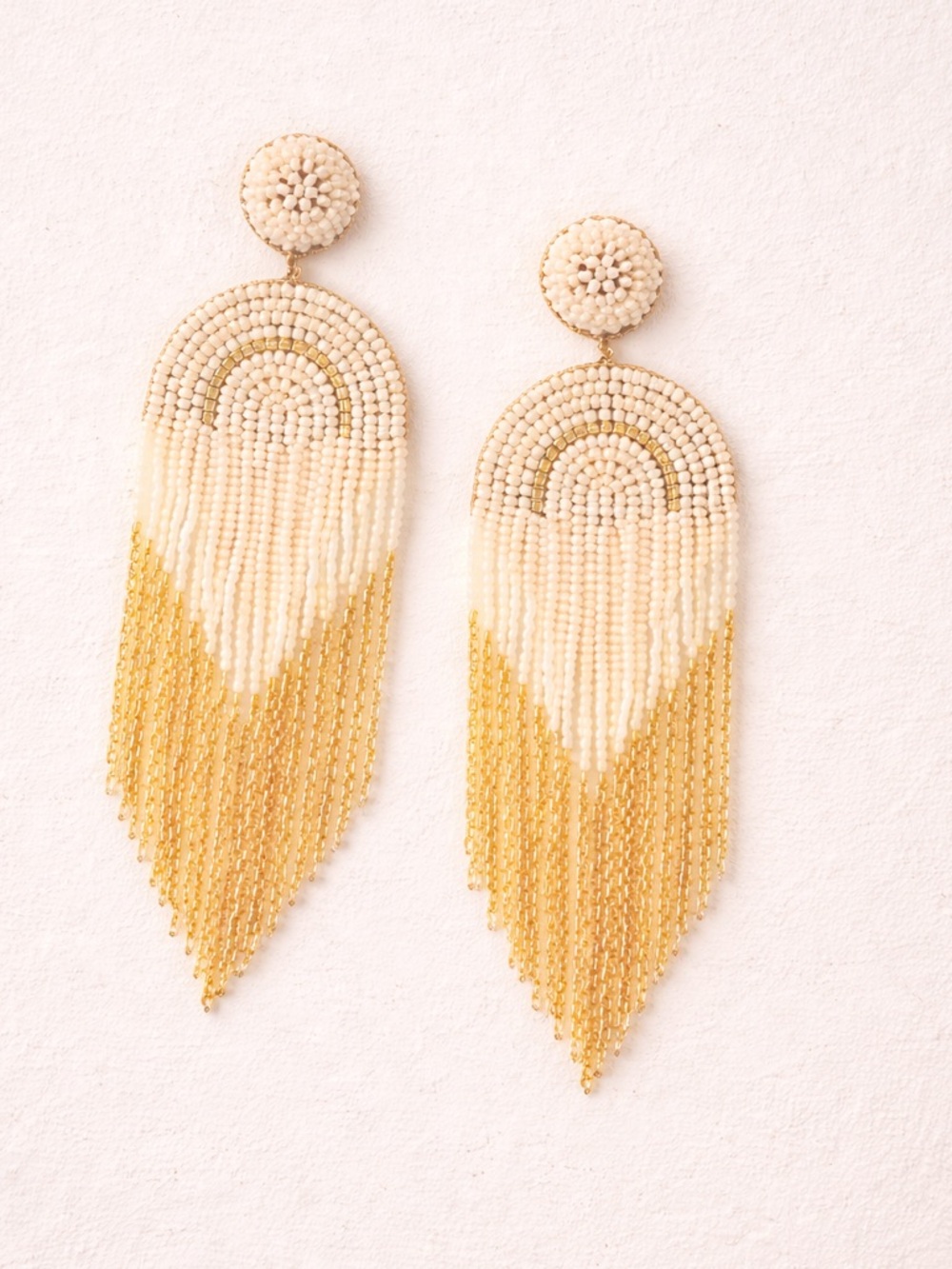 Deepa Gurnani Circe Beaded Fringe
Drop Earrings White Gold Dangle Handmade Boho